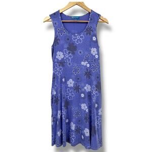 Fresh Produce Floral Blooms Cotton Tank Dress Women's S Purple w/ Pockets USA